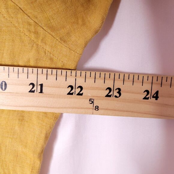 Billy Reid Linen Shirt Mens Medium Yellow Mustard Standard Fit Italy - Picture 7 of 12